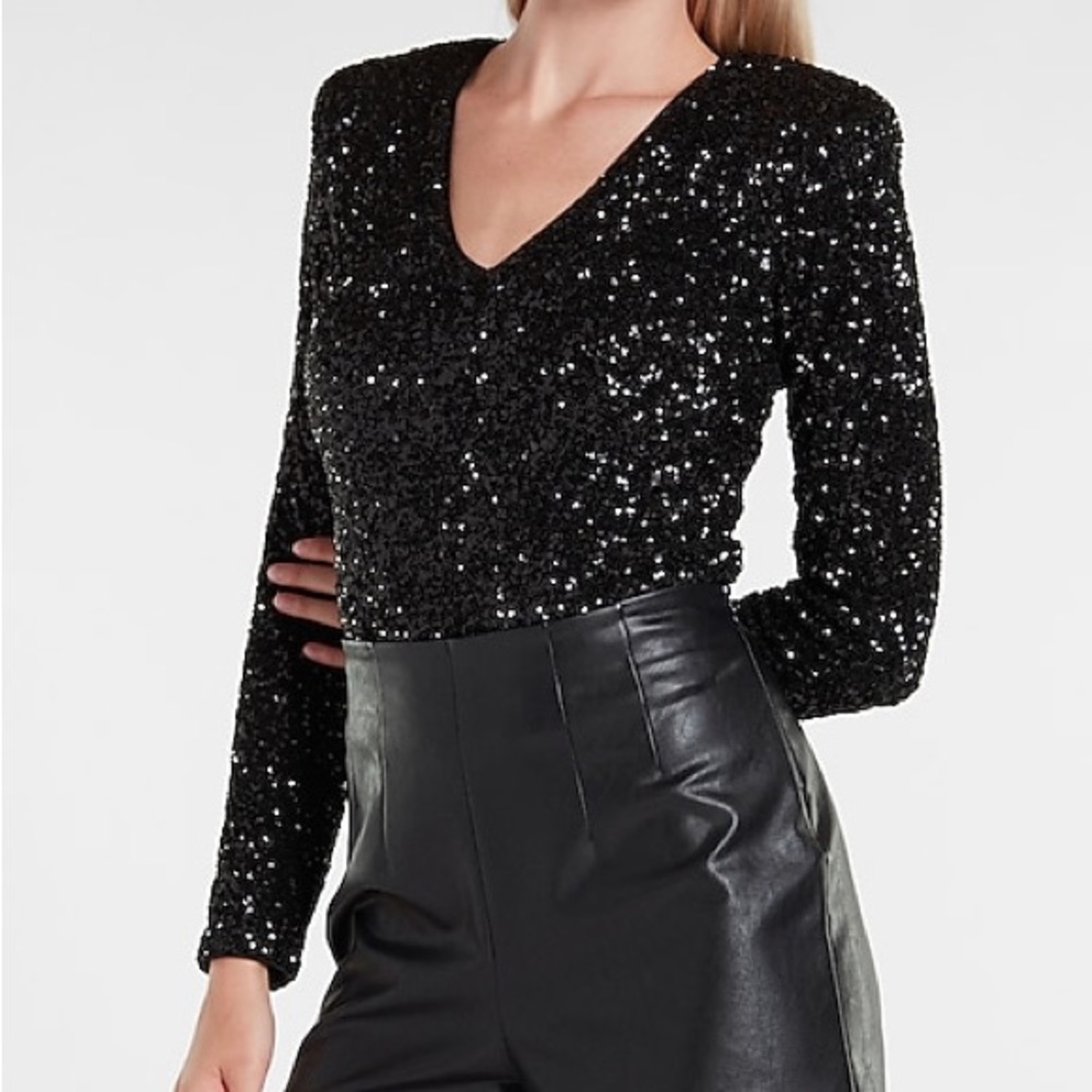 Express Sequinned V-Neck Bodysuit